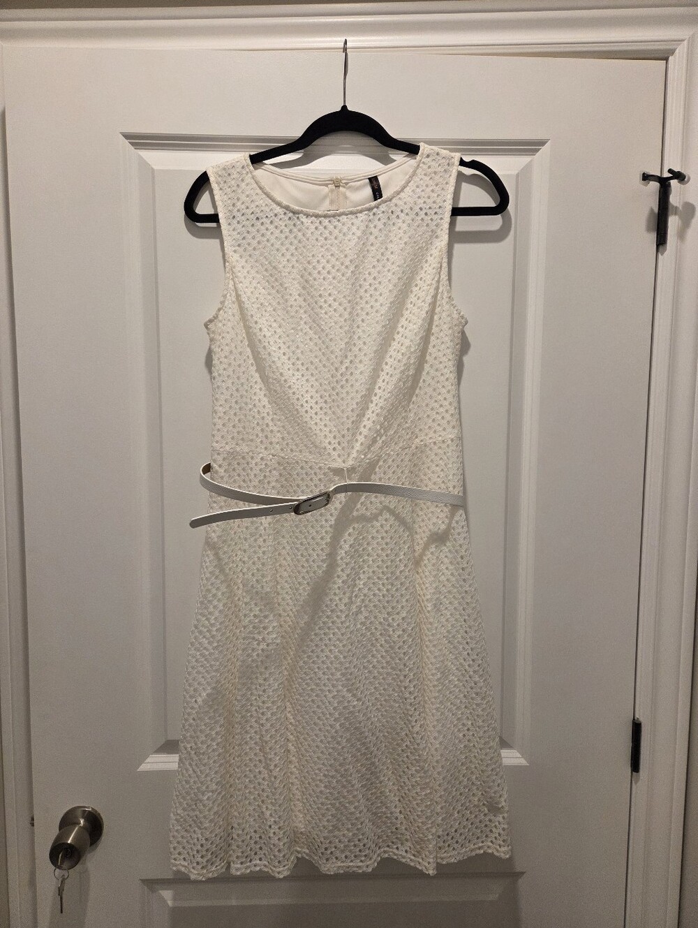 Lori M White Sleeveless Belted Dress